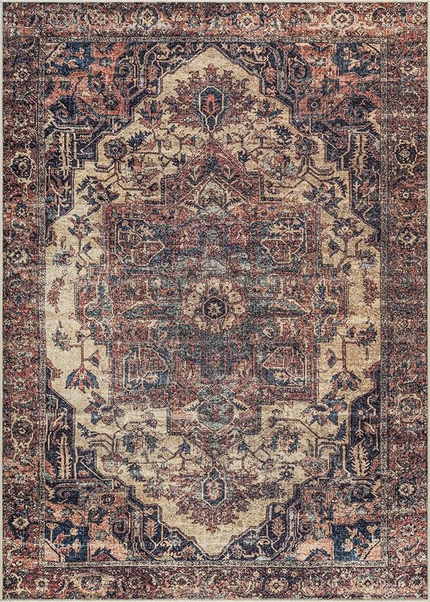 Bloom Rugs Washable 4' x 6' Rug - Beige/Terracotta Traditional Area Rug for Living Room, Bedroom, Dining Room, and Kitchen - Exact Size: 4' x 6'