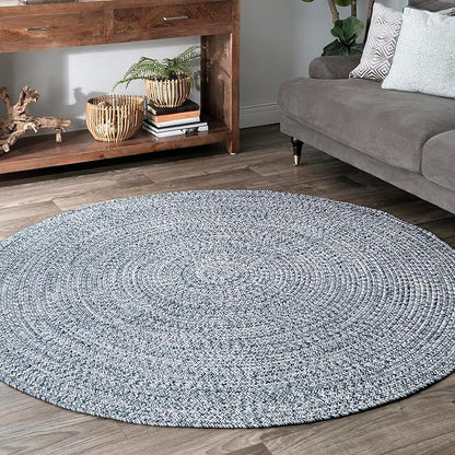 nuLOOM 8' Round Solid Hand Braided Indoor/Outdoor Area Rug, Pet-Friendly, High Traffic, Weather Resistant, for Patio, Balcony, Bedroom, Living, Dining Room, Wynn Navy