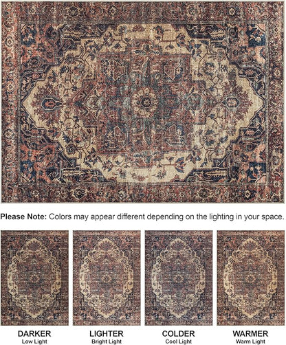 Bloom Rugs Washable 6' x 9' Rug - Beige/Terracotta Traditional Area Rug for Living Room, Bedroom, Dining Room, and Kitchen - Exact Size: 6' x 9'