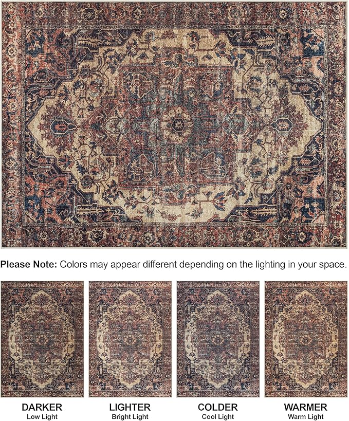 Bloom Rugs Washable 7 ft Runner - Beige/Terracotta Traditional Runner for Entryway, Hallway, Bathroom, and Kitchen - Exact Size: 2.5' x 7'