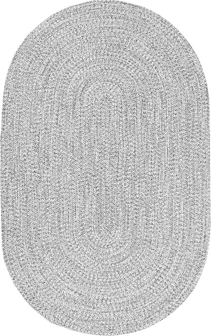 nuLOOM Oval 9' x 12' Solid Hand Braided Indoor/Outdoor Area Rug, Pet-Friendly, High Traffic, Weather Resistant, for Patio, Balcony, Bedroom, Living, Dining Room, Wynn Salt and Pepper