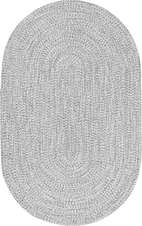 nuLOOM Oval 3' x 5' Solid Hand Braided Indoor/Outdoor Area Rug, Pet-Friendly, High Traffic, Weather Resistant, for Patio, Balcony, Bedroom, Living, Dining Room, Wynn Salt and Pepper