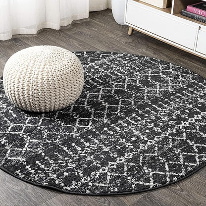 JONATHAN Y Boho Vintage Diamond Black/Ivory Round Area Rug 6 ft, Moroccan Hype for Living Room, Bedroom, Kitchen, Office, Easy-Cleaning, High Traffic, Pet-Friendly, Non-Shedding (MOH101D-6R)