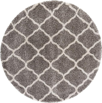 SAFAVIEH Hudson Shag Collection 7' Round Grey/Ivory SGH283B Moroccan Trellis Non-Shedding Living Room Bedroom Dining Room Entryway Plush 2-inch Thick Area Rug