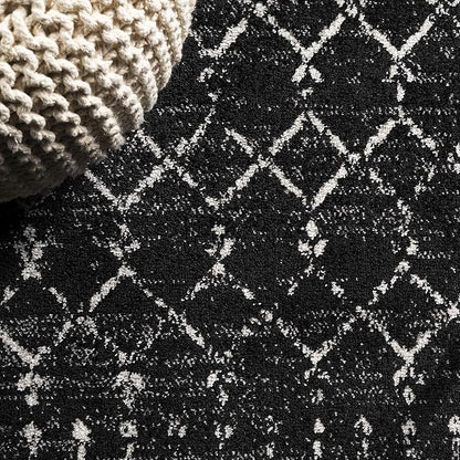 JONATHAN Y Boho Vintage Diamond Black/Ivory Runner Rug 2X20 ft, Moroccan Hype for Living Room, Bedroom, Kitchen, Office, Easy-Cleaning, High Traffic, Pet-Friendly, Non-Shedding (MOH101D-220)