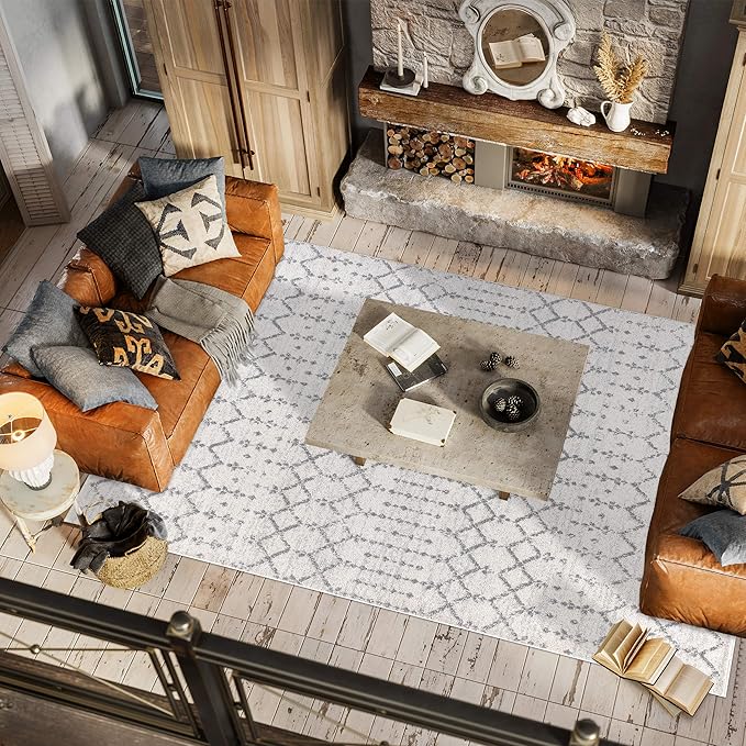 JONATHAN Y Boho Vintage Diamond Cream/Gray Indoor Area Rug 9X12 ft, Moroccan Hype for Living Room, Bedroom, Kitchen, Office, Easy-Cleaning, High Traffic, Pet-Friendly, Non-Shedding (MOH101B-9)