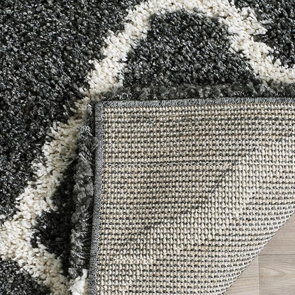 SAFAVIEH Hudson Shag Collection 7' Round Dark Grey/Ivory SGH283G Moroccan Trellis Non-Shedding Living Room Bedroom Dining Room Entryway Plush 2-inch Thick Area Rug