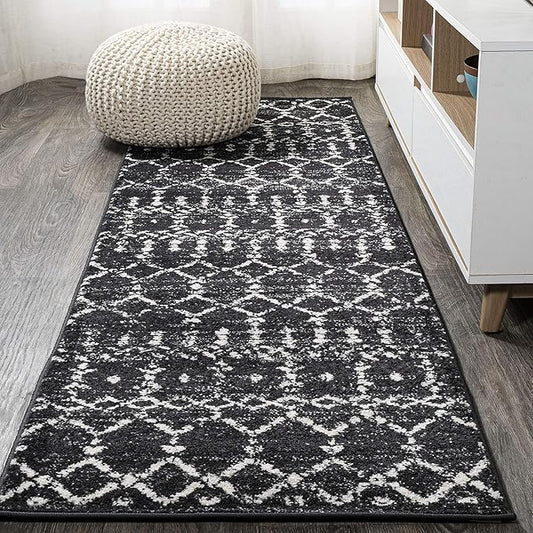 JONATHAN Y Boho Vintage Diamond Black/Ivory Runner Rug 2X10 ft, Moroccan Hype for Living Room, Bedroom, Kitchen, Office, Easy-Cleaning, High Traffic, Pet-Friendly, Non-Shedding (MOH101D-210)