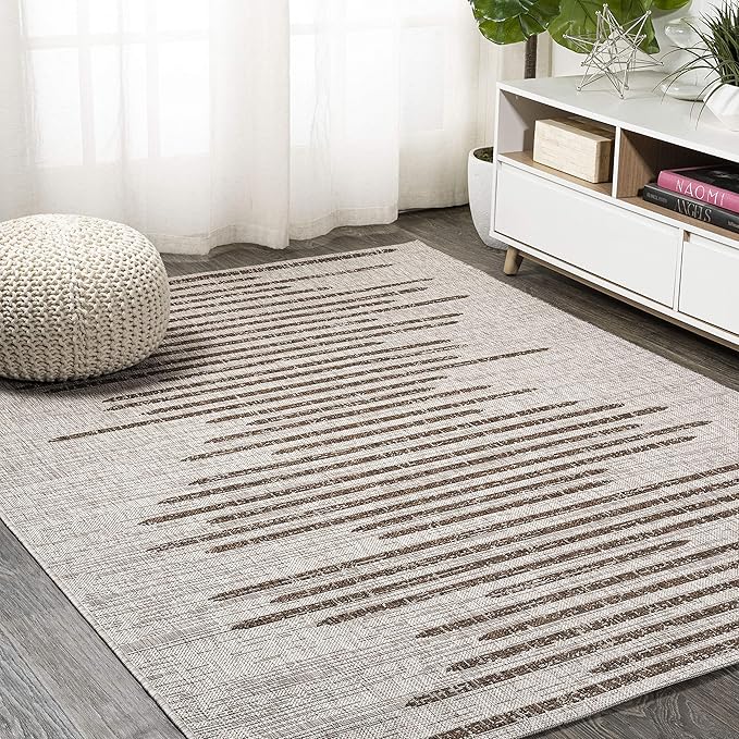 JONATHAN Y Stripe Geometric Indoor Outdoor Area Rug 9X12 Beige/Brown, Zolak Berber for Backyard, Patio, Porch, Easy-Cleaning, High Traffic, Pet-Friendly, Non-Shedding (SMB124A-9)