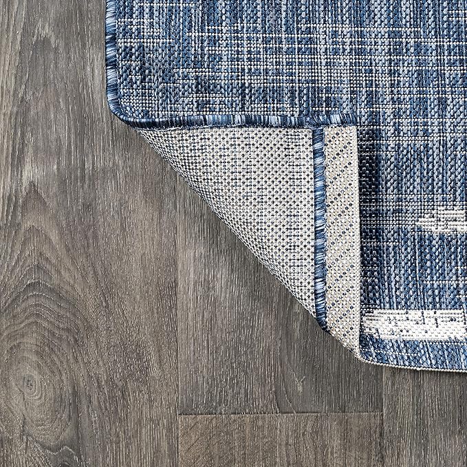 JONATHAN Y Stripe Geometric Indoor Outdoor Round Area Rug 6 Ft Blue/Ivory, Zolak Berber for Backyard, Patio, Porch, Easy-Cleaning, High Traffic, Pet-Friendly, Non-Shedding (SMB124C-6R)