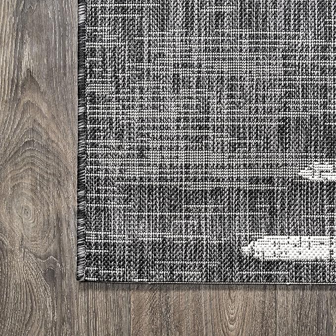 JONATHAN Y Stripe Geometric Indoor Outdoor Square Area Rug 9X9 Black/Ivory, Zolak Berber for Backyard, Patio, Porch, Easy-Cleaning, High Traffic, Pet-Friendly, Non-Shedding (SMB124E-9SQ)