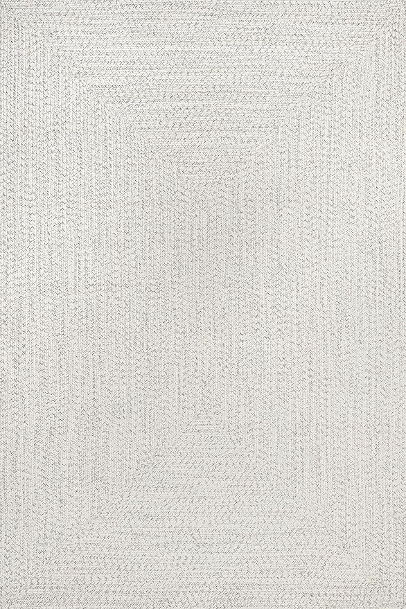 nuLOOM 6' Square Solid Hand Braided Indoor/Outdoor Area Rug, Pet-Friendly, High Traffic, Weather Resistant, for Patio, Balcony, Bedroom, Living Room, Dining Room, Wynn Ivory