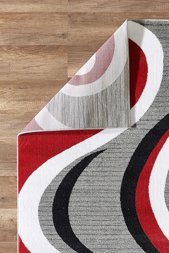 GLORY RUGS Modern Area Rug 8x10 Red Gray Swirls Carpet Bedroom Living Room Contemporary Dining Accent Sevilla Collection 4817 (8x10, Red)