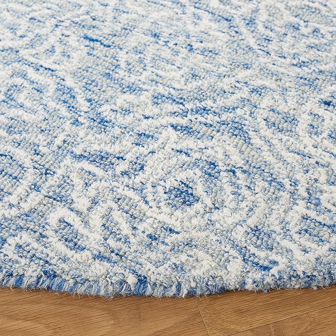 SAFAVIEH Metro Collection Area Rug - 4' Round, Blue & Ivory, Handmade Wool, Ideal for Living Room, Bedroom, Dining Space (MET998M)