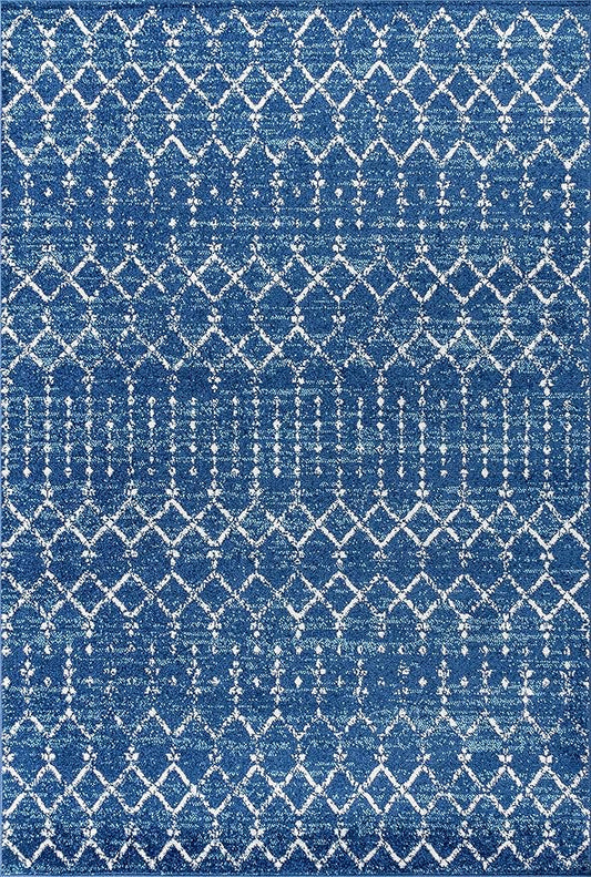 JONATHAN Y Boho Vintage Diamond Blue/White Indoor Area Rug 8X10 ft, Moroccan Hype for Living Room, Bedroom, Kitchen, Office, Easy-Cleaning, High Traffic, Pet-Friendly, Non-Shedding (MOH101A-8)