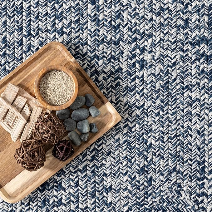 nuLOOM 8' Round Solid Hand Braided Indoor/Outdoor Area Rug, Pet-Friendly, High Traffic, Weather Resistant, for Patio, Balcony, Bedroom, Living, Dining Room, Wynn Navy