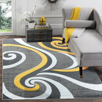 GLORY RUGS Modern Area Rug Swirls Carpet Bedroom Living Room Contemporary Dining Accent Sevilla Collection 4817A (Yellow, 5x7)