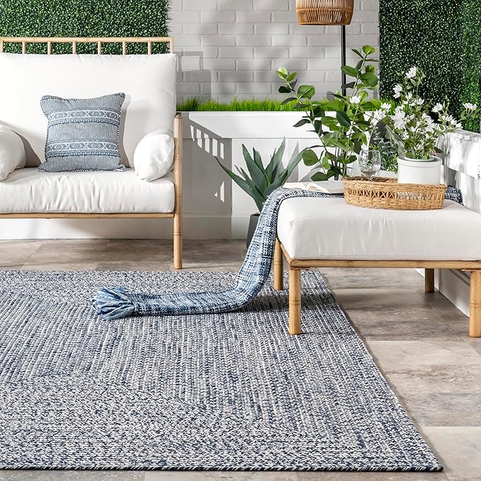 nuLOOM 2' x 6' Solid Hand Braided Indoor/Outdoor Area Rug, Pet-Friendly, High Traffic, Weather Resistant, for Patio, Balcony, Bedroom, Living, Dining Room, Wynn Navy
