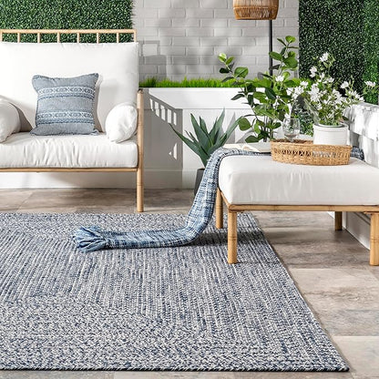 nuLOOM 2' x 6' Solid Hand Braided Indoor/Outdoor Area Rug, Pet-Friendly, High Traffic, Weather Resistant, for Patio, Balcony, Bedroom, Living, Dining Room, Wynn Navy