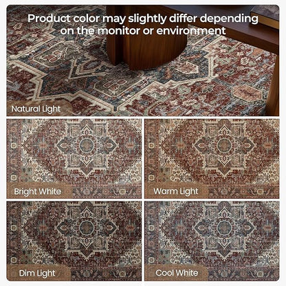 2x3 Washable Small Front Door Maroon with Vintage Orient Design, Soft Rug for Entryway or Kitchen, Non-Slip Low Pile Stain Resistance Features, Distressed Medallion Pattern