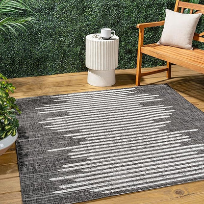 JONATHAN Y Stripe Geometric Indoor Outdoor Square Area Rug 9X9 Black/Ivory, Zolak Berber for Backyard, Patio, Porch, Easy-Cleaning, High Traffic, Pet-Friendly, Non-Shedding (SMB124E-9SQ)