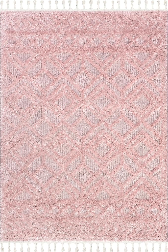 nuLOOM Akia Lattice High/Low Tassel Area Rug, 7'10" x 10', Pink