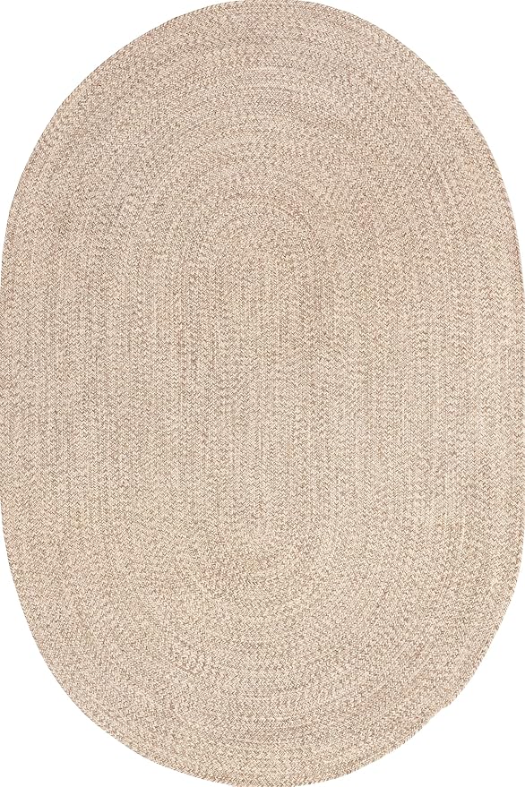 nuLOOM Oval 3' x 5' Solid Hand Braided Indoor/Outdoor Area Rug, Pet-Friendly, High Traffic, Weather Resistant, for Patio, Balcony, Bedroom, Living, Dining Room, Wynn Tan