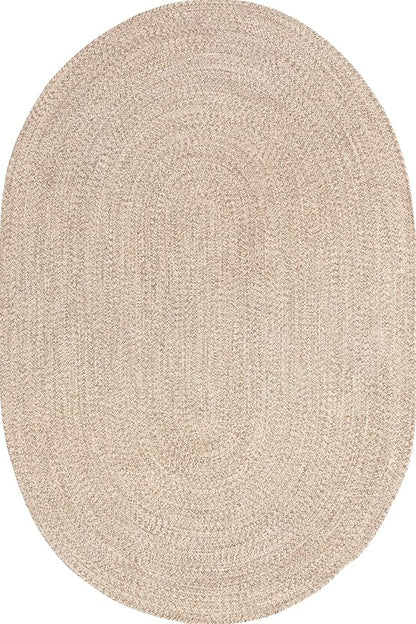 nuLOOM Oval 3' x 5' Solid Hand Braided Indoor/Outdoor Area Rug, Pet-Friendly, High Traffic, Weather Resistant, for Patio, Balcony, Bedroom, Living, Dining Room, Wynn Tan