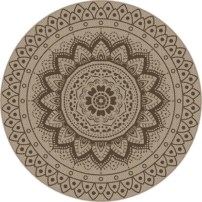 Easy Jute Outdoor Round Rug, 6ft Washable Indoor Outdoor Patio Rug, Brown Non Slip Round Area Rug Farmhouse, Boho Carpet for Backyard Patio