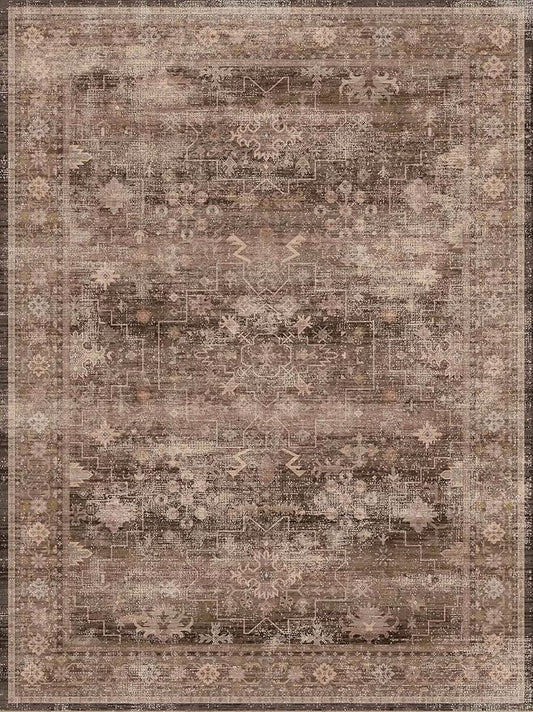 Hazo Haus Brown 9x12 Living Room Rug - Vintage Western Eclectic Unique Neutral Taupe, Washable Low Pile Non-Slip Large Area Rugs for Dining Under Table Bedroom Under Bed