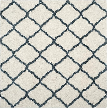 SAFAVIEH Hudson Shag Collection 7' Square Ivory / Slate Blue SGH283T Moroccan Trellis Non-Shedding Living Room Bedroom Dining Room Entryway Plush 2-inch Thick Area Rug