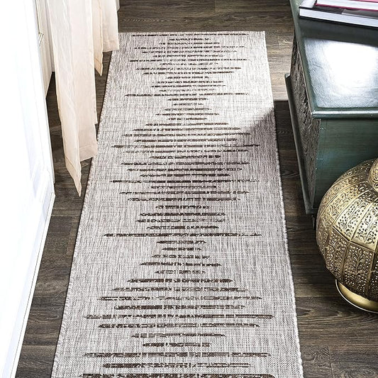 JONATHAN Y Stripe Geometric Indoor Outdoor Runner Rug 2X10 Beige/Brown, Zolak Berber for Backyard, Patio, Porch, Easy-Cleaning, High Traffic, Pet-Friendly, Non-Shedding (SMB124A-210)