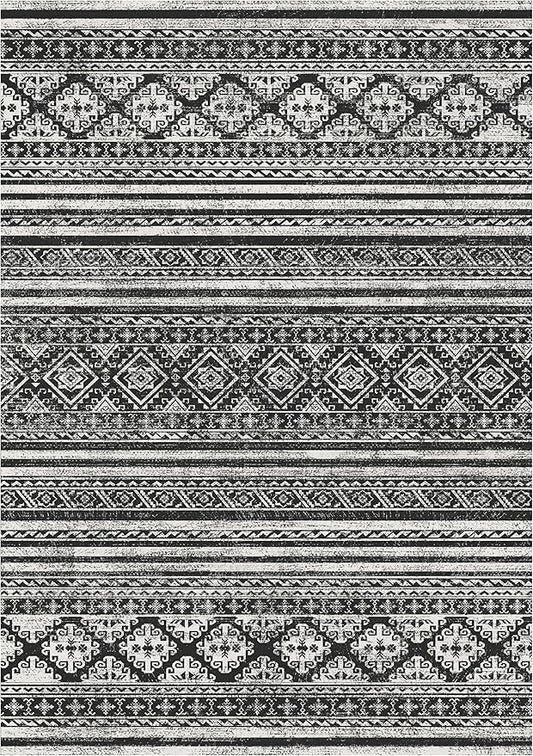 RUGSURE Washable Area Rugs 6' x 9' - 1/6 Thick - Moroccan-Inspired -Stain & Water Resistant Non-Slip - Resistant Rug for Living Room, Bedroom, Nursery, Pet & Child Friendly (Black)