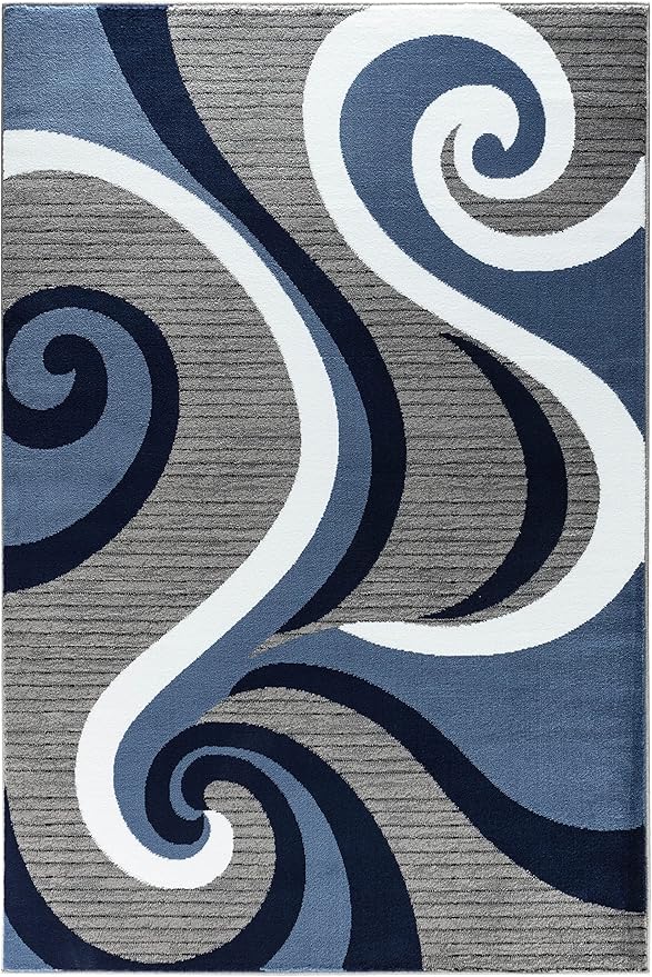 GLORY RUGS Modern Area Rug Swirls Carpet Bedroom Living Room Contemporary Dining Accent Sevilla Collection 4817A (Navy, 5x7)