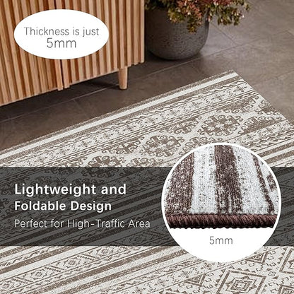 RUGSURE Washable Area Rugs 5' x 7' - 1/6 Thick - Moroccan-Inspired -Stain & Water Resistant Non-Slip - Resistant Rug for Living Room, Bedroom, Nursery, Pet & Child Friendly (Brown)