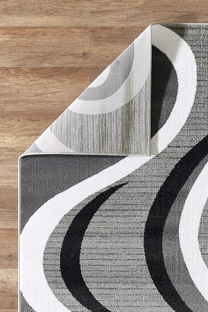 GLORY RUGS Modern Area Rug Swirls Carpet Bedroom Living Room Contemporary Dining Accent Sevilla Collection 4817 (4x6, Grey Black)