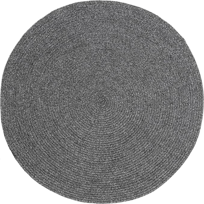 nuLOOM 6' Round Solid Hand Braided Indoor/Outdoor Area Rug, Pet-Friendly, High Traffic, Weather Resistant, for Patio, Balcony, Bedroom, Living, Dining Room, Wynn Charcoal
