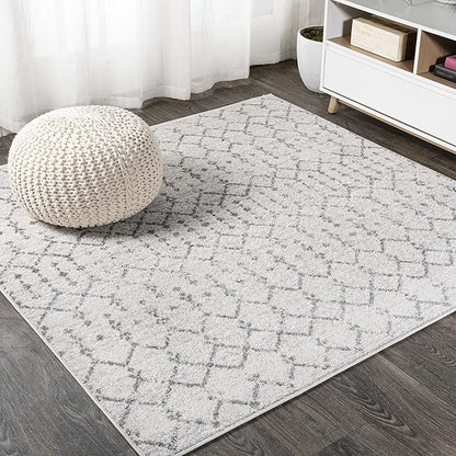 JONATHAN Y Boho Vintage Diamond Cream/Gray Square Area Rug 3X3 ft, Moroccan Hype for Living Room, Bedroom, Kitchen, Office, Easy-Cleaning, High Traffic, Pet-Friendly, Non-Shedding (MOH101B-3SQ)