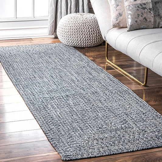 nuLOOM 2' x 6' Solid Hand Braided Indoor/Outdoor Area Rug, Pet-Friendly, High Traffic, Weather Resistant, for Patio, Balcony, Bedroom, Living, Dining Room, Wynn Navy