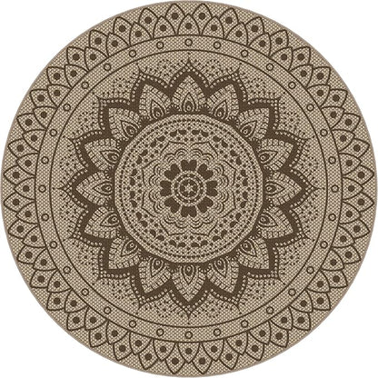 Easy Jute Outdoor Round Rug, 5ft Washable Indoor Outdoor Patio Rug, Brown Non Slip Round Area Rug Farmhouse, Boho Carpet for Backyard Patio