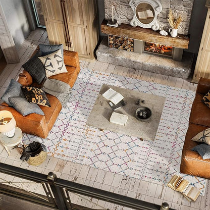 JONATHAN Y Boho Vintage Diamond Ivory/Multi Indoor Area Rug 4X6 ft, Moroccan Hype for Living Room, Bedroom, Kitchen, Office, Easy-Cleaning, High Traffic, Pet-Friendly, Non-Shedding (MOH101E-4)