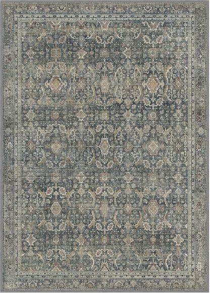 GENIMO 10x14 Area Rugs for Living Room, Machine Washable Non Slip Vintage Rugs, Low Pile Lightweight Chenille Print Rug for Bedroom, Dining Room, Home Office, Deep
