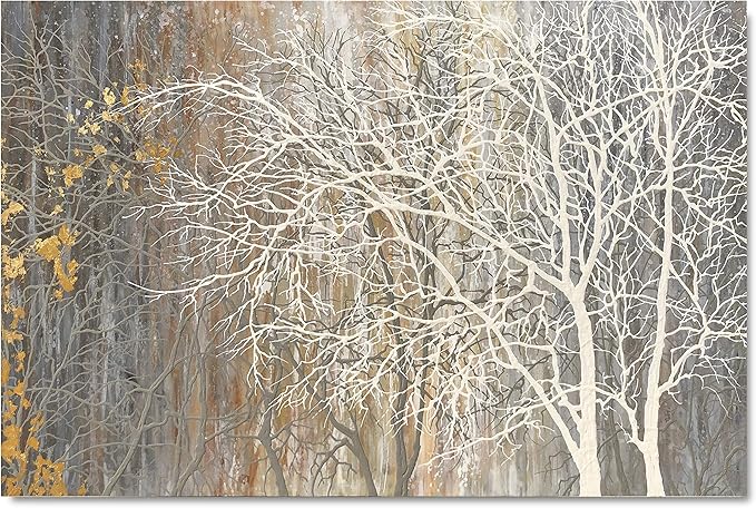 Yihui Arts White Birch Trees Painting 3D Canvas Art On Canvas Abstract Artwork Art Wood Inside Framed Hanging Wall Decoration Abstract Painting One Panel for Home Modern Decor