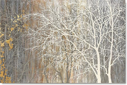 Yihui Arts White Birch Trees Painting 3D Canvas Art On Canvas Abstract Artwork Art Wood Inside Framed Hanging Wall Decoration Abstract Painting One Panel for Home Modern Decor