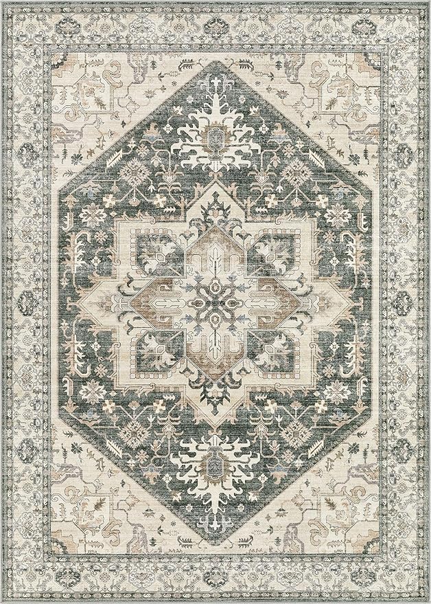 9x12 Area Rugs for Living Room - Large Carpet Ultra Thin Soft Washable Oriental Vintage Floral Distressed Rug Big Indoor Carpets for Bedroom Nursery Dorm Home Decor Aesthetic - Vintage Green