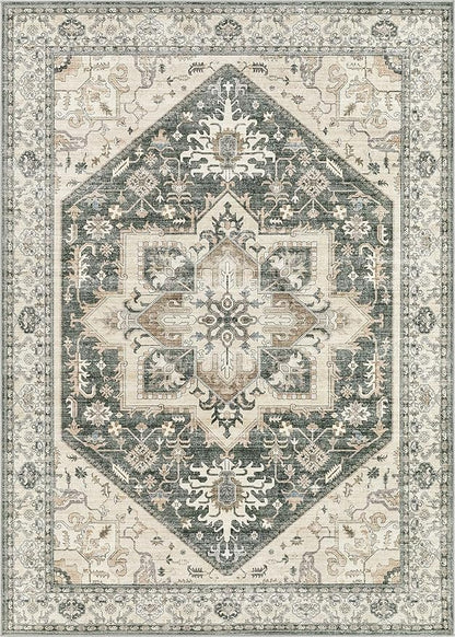 9x12 Area Rugs for Living Room - Large Carpet Ultra Thin Soft Washable Oriental Vintage Floral Distressed Rug Big Indoor Carpets for Bedroom Nursery Dorm Home Decor Aesthetic - Vintage Green