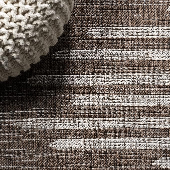 JONATHAN Y Stripe Geometric Indoor Outdoor Runner Rug 2X10 Brown/Beige, Zolak Berber for Backyard, Patio, Porch, Easy-Cleaning, High Traffic, Pet-Friendly, Non-Shedding (SMB124B-210)