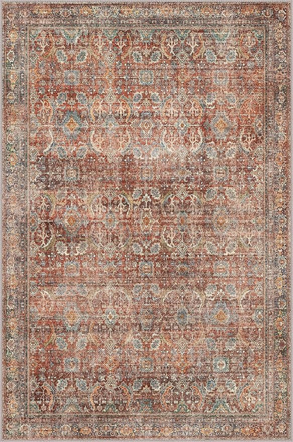 2x3 Entrance Rug Machine Washable Rug Small Door Mat,Ultra-Thin Low Pile Pad,Lightweight Indoor Carpet,Non Slip Floral Area Rug for Entryway,Bedside,Laundry,Bathroom,Terracotta/Indigo