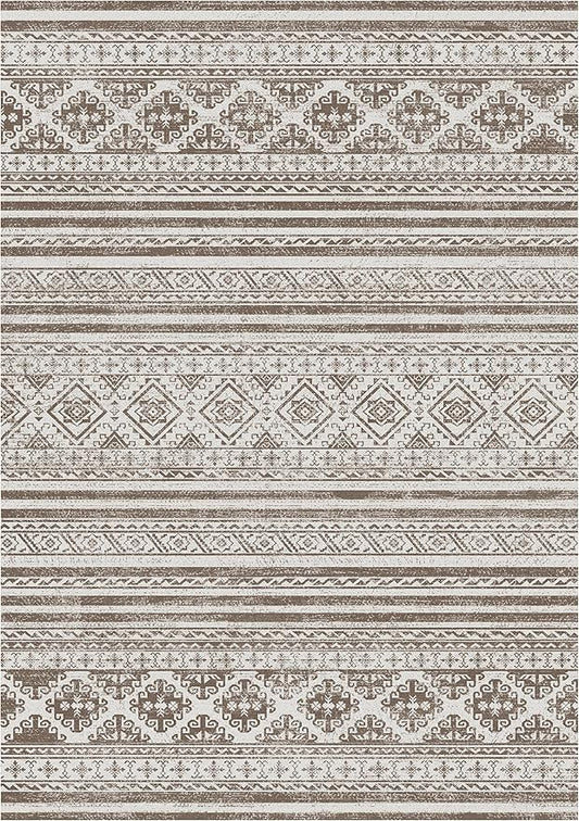 RUGSURE Washable Area Rugs 9' x 12' - 1/6 Thick - Moroccan-Inspired -Stain & Water Resistant Non-Slip - Resistant Rug for Living Room, Bedroom, Nursery, Pet & Child Friendly (Brown)