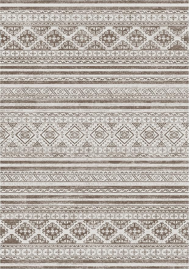 RUGSURE Washable Area Rugs 4' x 6' - 1/6 Thick - Moroccan-Inspired -Stain & Water Resistant Non-Slip - Resistant Rug for Living Room, Bedroom, Nursery, Pet & Child Friendly (Brown)